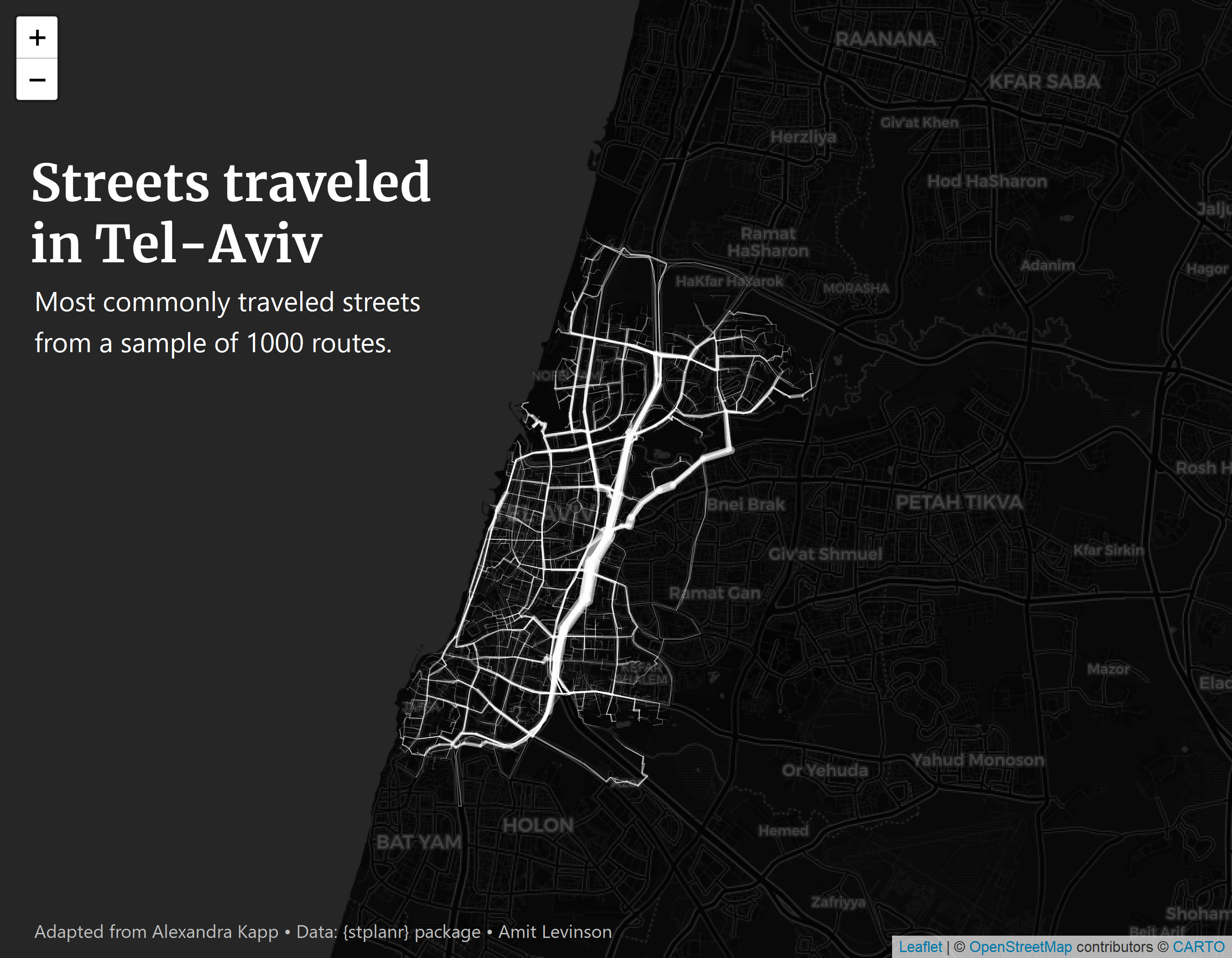 Map of routes traveled in tel-aviv