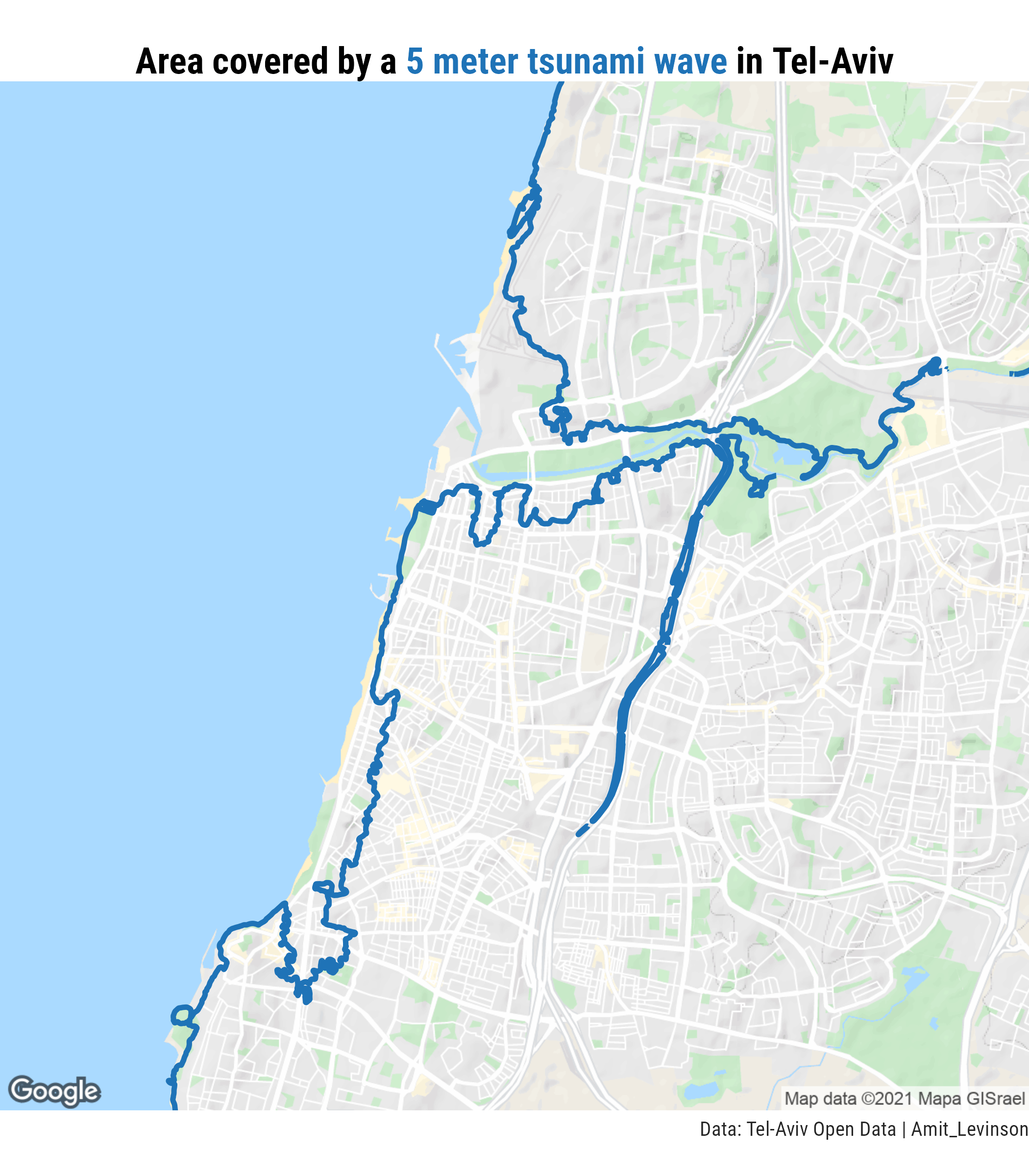 The area a Tzunami wave reaches in Tel-Aviv